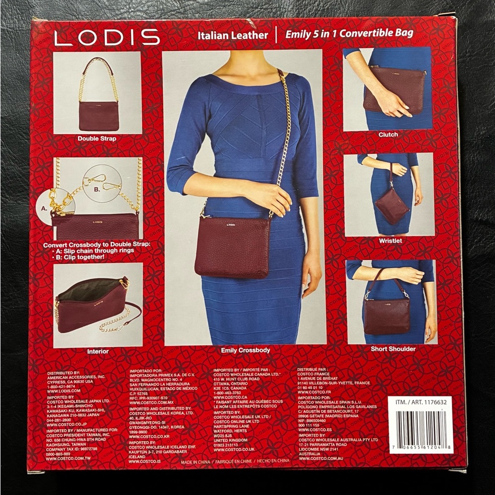 Lodis Emily Italian Leather 5 In 1 Convertible Bag  NIB - Picture 2 of 7